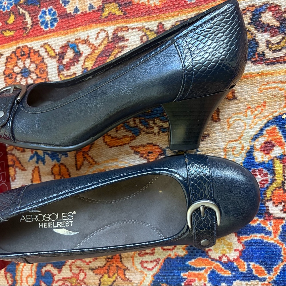 AEROSOLES Navy Buckle Low Heel Pumps - Picture 3 of 3